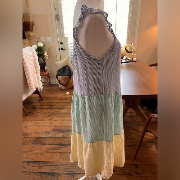 Rails Capri Linen Blend Ruffle Strap Midi Dress Mixed Rainbow Stripe. Size XS - Picture 6 of 6